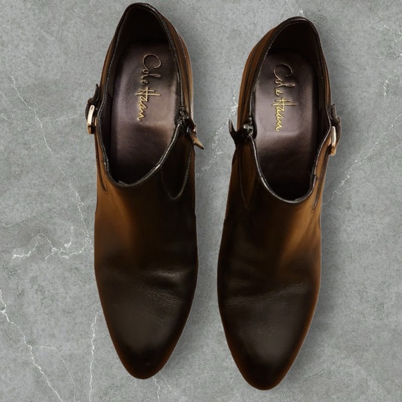 Cole Haan Nike Air Black Leather High Heel Ankle Booties Size 9.5B Booties - Picture 5 of 6